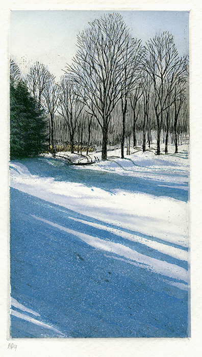Etching - snow shadows in Dover Plains hills