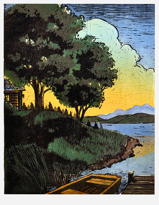 Color Woodcut - Hudson Valley tree farm