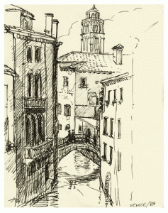 Street in Venice with bridge