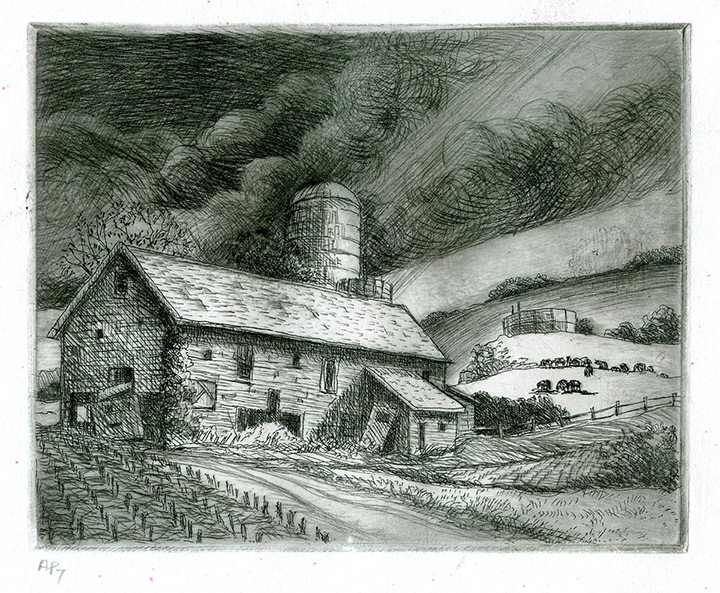 Approaching rain with old barn